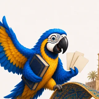The ParrotTalk parrot mascot wearing headphones, listening calmly