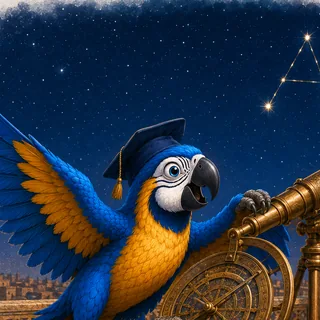 The ParrotTalk parrot mascot raising a fist in celebration