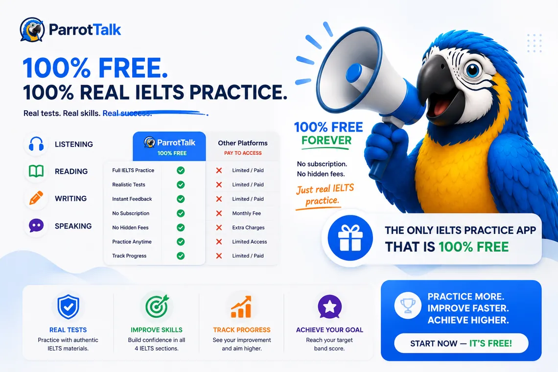 ParrotTalk, 100% free IELTS practice